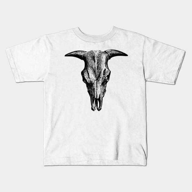 Vintage Animal Skull | Bull Skull | Steer Skull | Cow Skull | Sheep Skull | Horned Skull | Kids T-Shirt by Eclectic At Heart